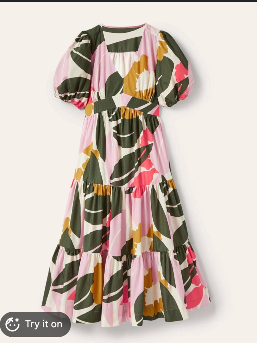 Boden Puff Sleeve Tiered Midi Dress Size 10 Pink Floral Cotton V Neck - Picture 6 of 10